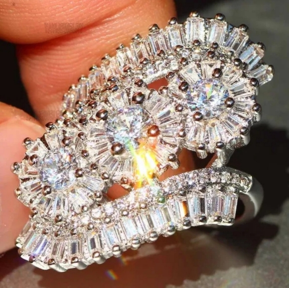 Super Shiney! New Sterling Silver Sapphire Diamond Ring - Picture 3 of 4